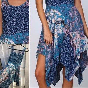 NWT Paisley Gypsy Waterfall Hem Summer Blue Dress